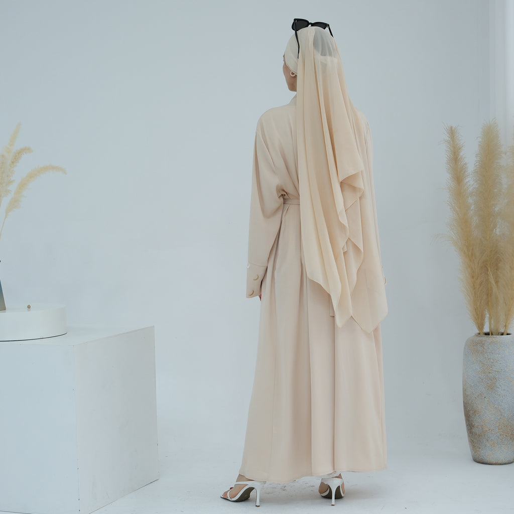 1785#New Arrival Cardigan Muslim Women's Dresses Moon Embroidery EID Linen Abaya
