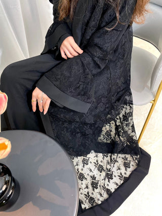 1001#Islamic Clothing 2PCS Abaya Set Inner Slip and Open Abaya Cardigan