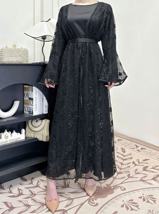 1031#2pcs Lace Abaya Women Muslim Dress Set  Islamic Clothing Kaftan