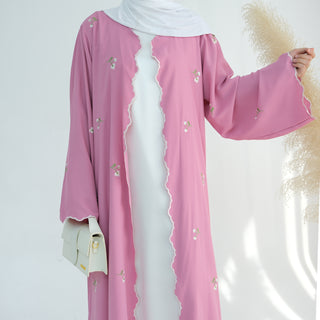 1881#Nida All Over Flower Embroidery Cardigan Modest Open Abaya Women Muslim Dress