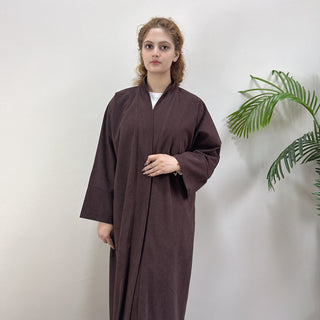 1918#Autumn Winter Cardigan Thick Dress Arab Dubai Modest Solid Color Corduroy Muslim Women Abaya