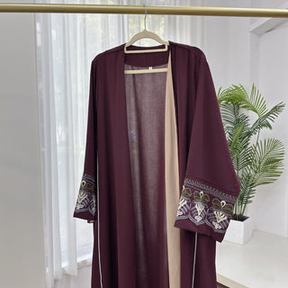 1843#New Embroidery Modest Open Abaya Cardigan Women Muslim Dress Islamic Womens Clothing