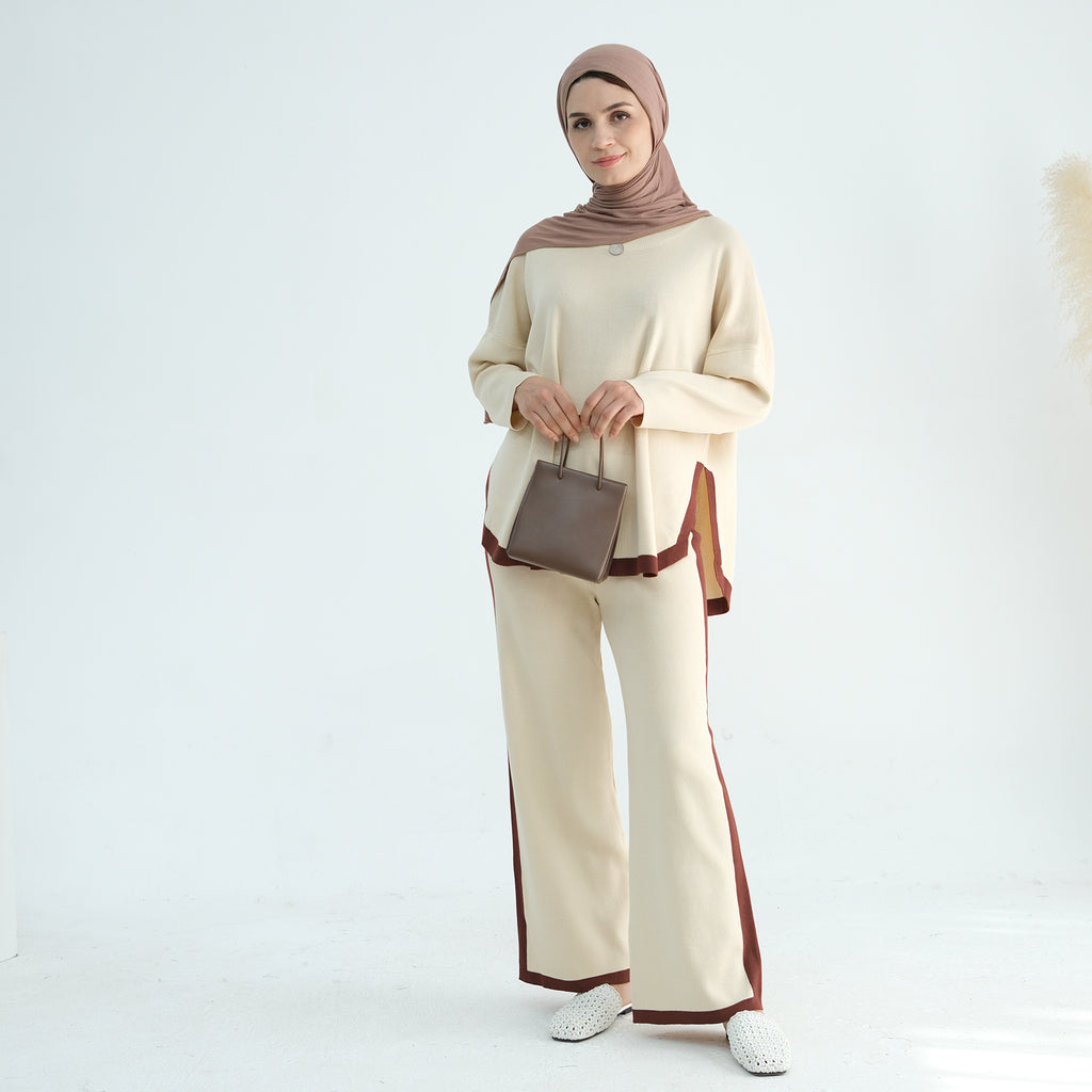 1868#Modest Top and Pants 2 Piece Set Muslim Fashion Sweater Islamic Clothing Women Winter Abaya