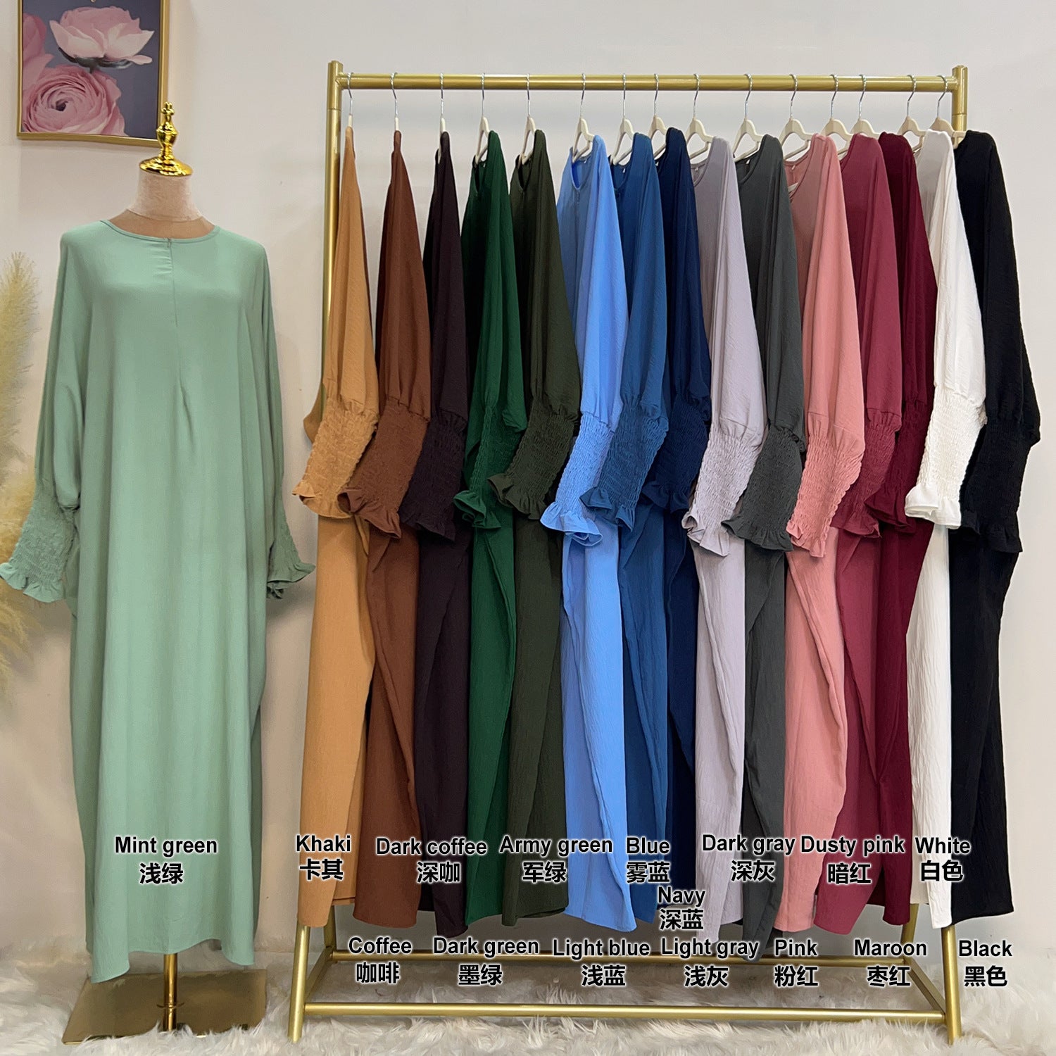 1616#2023 Islamic Clothing Closed Abaya Dresses for Muslim with Zipper in Front