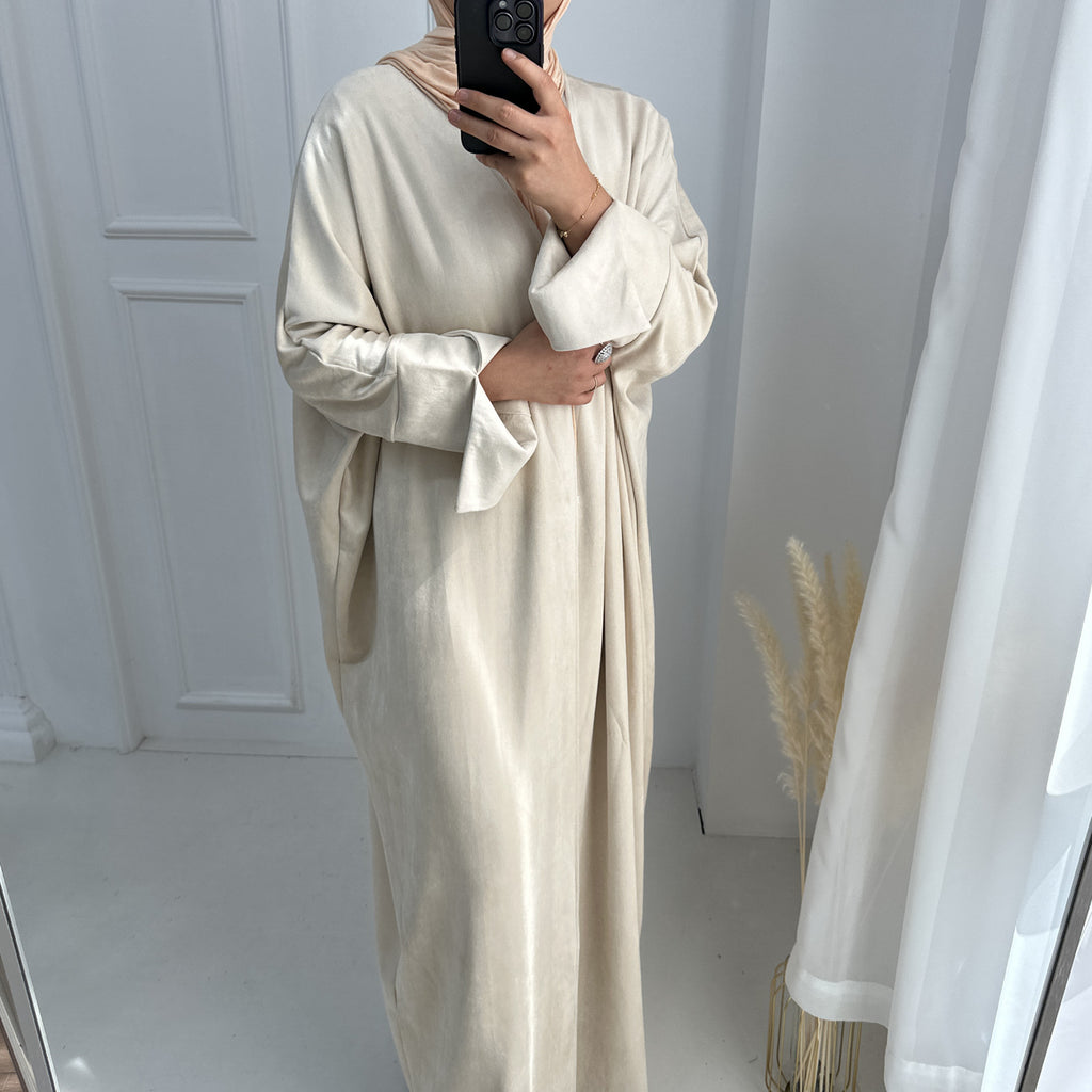 1670#New Autumn Soft Velvet Muslim Winter Kaftan Abaya Dubai Women Open Abaya Modest Dress