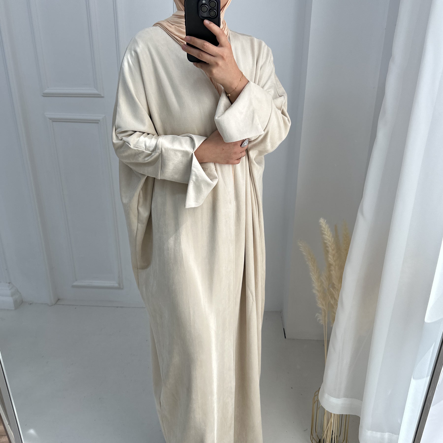 1670#New Autumn Soft Velvet Muslim Winter Kaftan Abaya Dubai Women Open Abaya Modest Dress