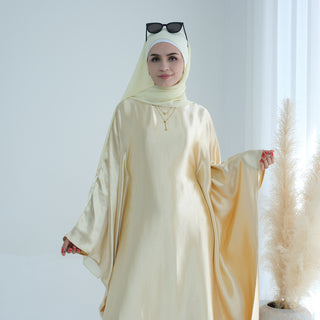 1774#Hot Selling Fashion Elegant Satin Dubai Kaftan Dresses with Tie Belt Butterfly Abaya