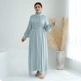 1690#Modest Abaya Women's Dresses Shiny Party Wear Abaya Women Muslim Dress With Lining