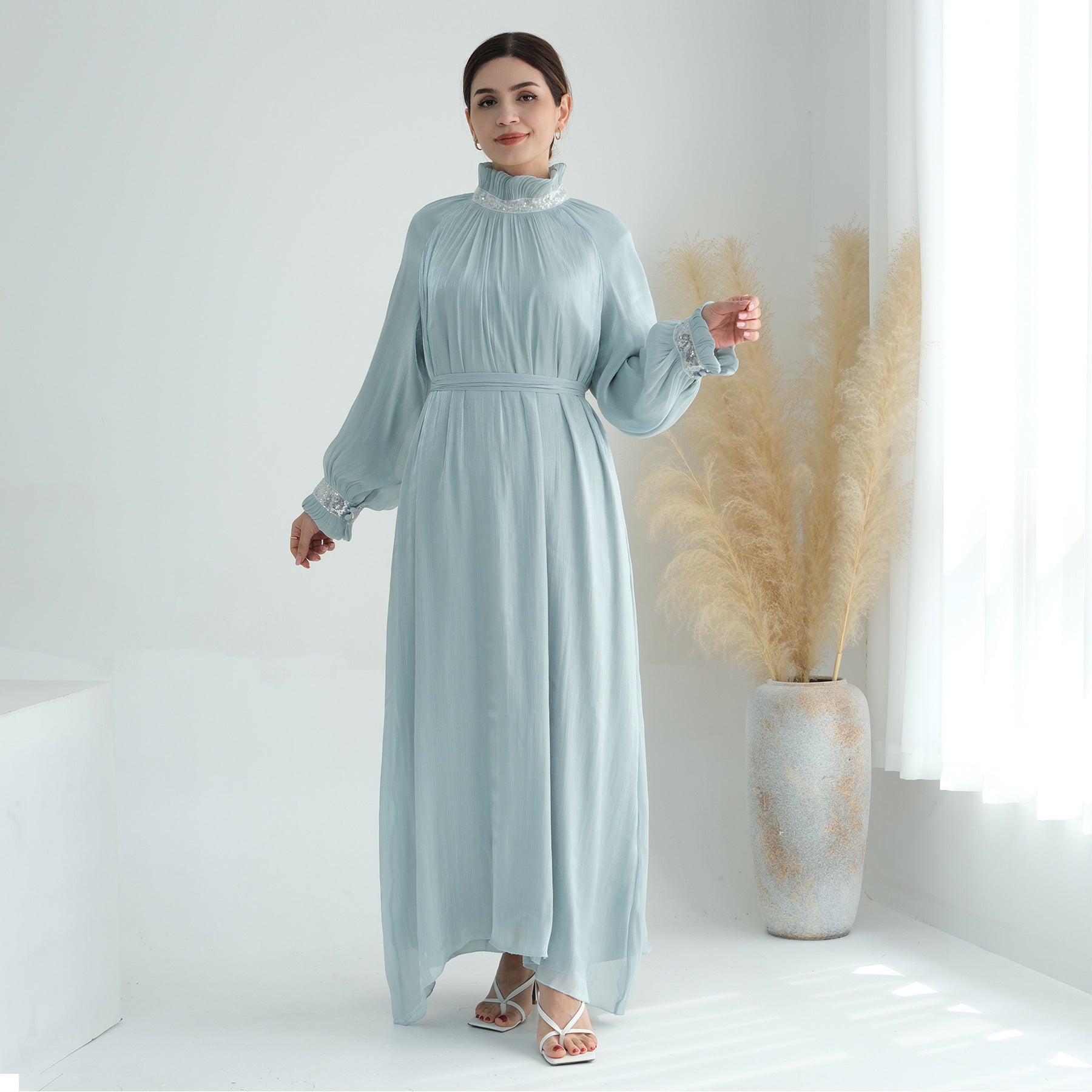 1690#2025 Modest Abaya Women's Dresses Shiny Party Wear Abaya Women Muslim Dress With Lining