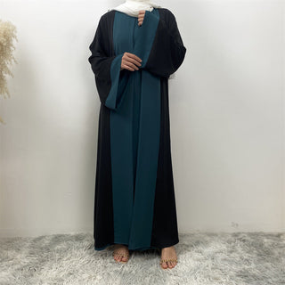 6780#Basic style flared sleeve closed  2 Pieces Dress abaya with pockets muslim women