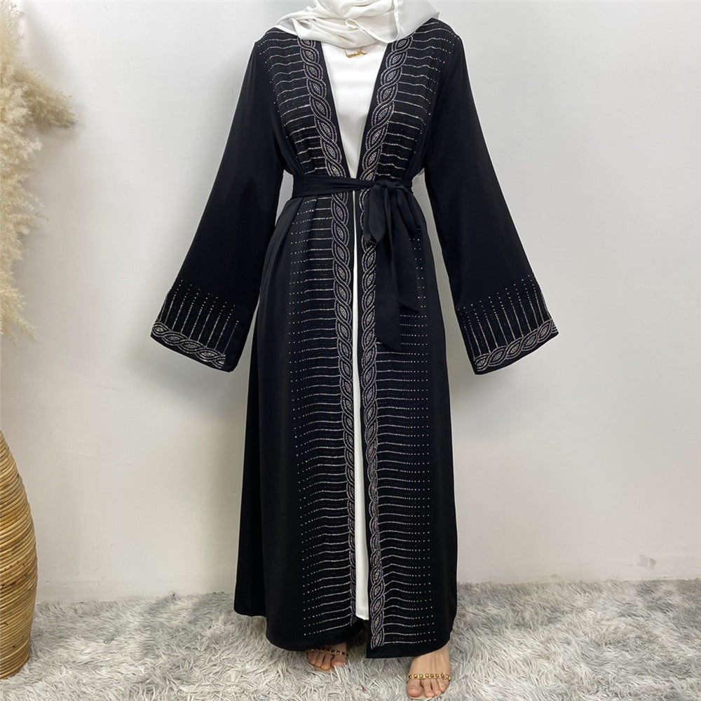 1421#High Quality Rhinestone Cardigan Middle East Dubai Female Diamond Abaya