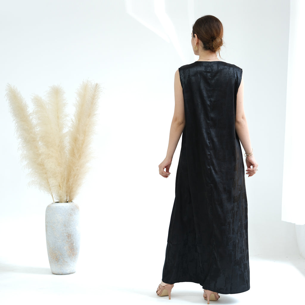1655#Luxury Muslim Clothing Unique Satin Slip Dress and Open Abaya Set 2 Piece Modest Abaya