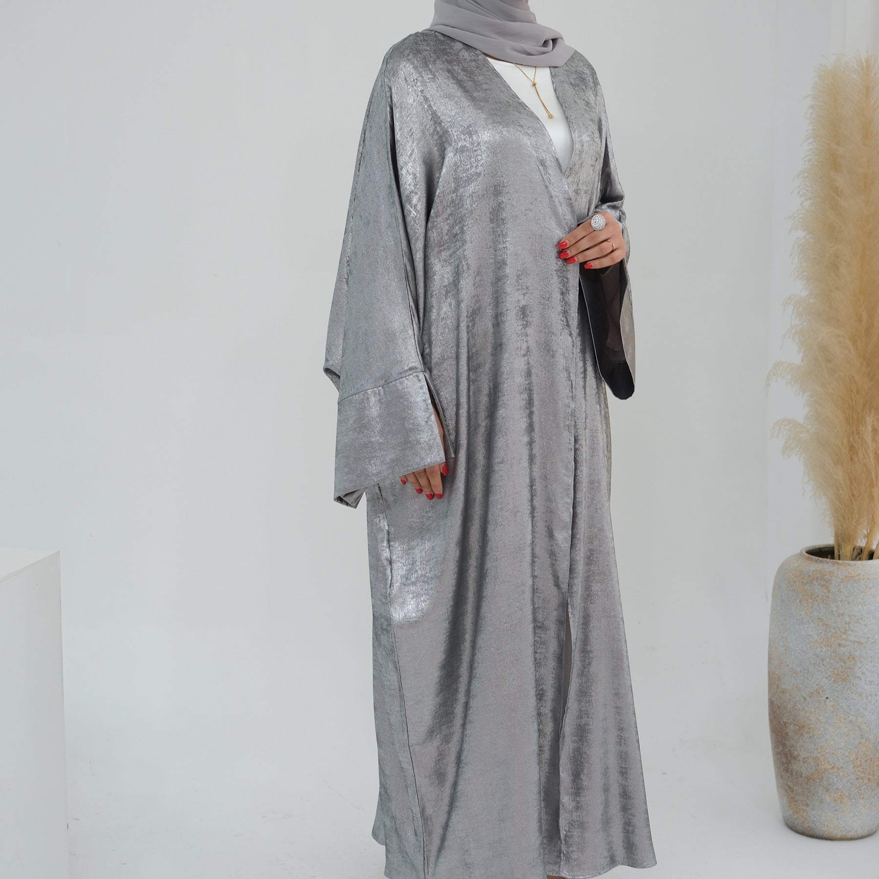 1795#New Fashion Cardigan Abaya Shinny Polyester Modest Front Open Abaya