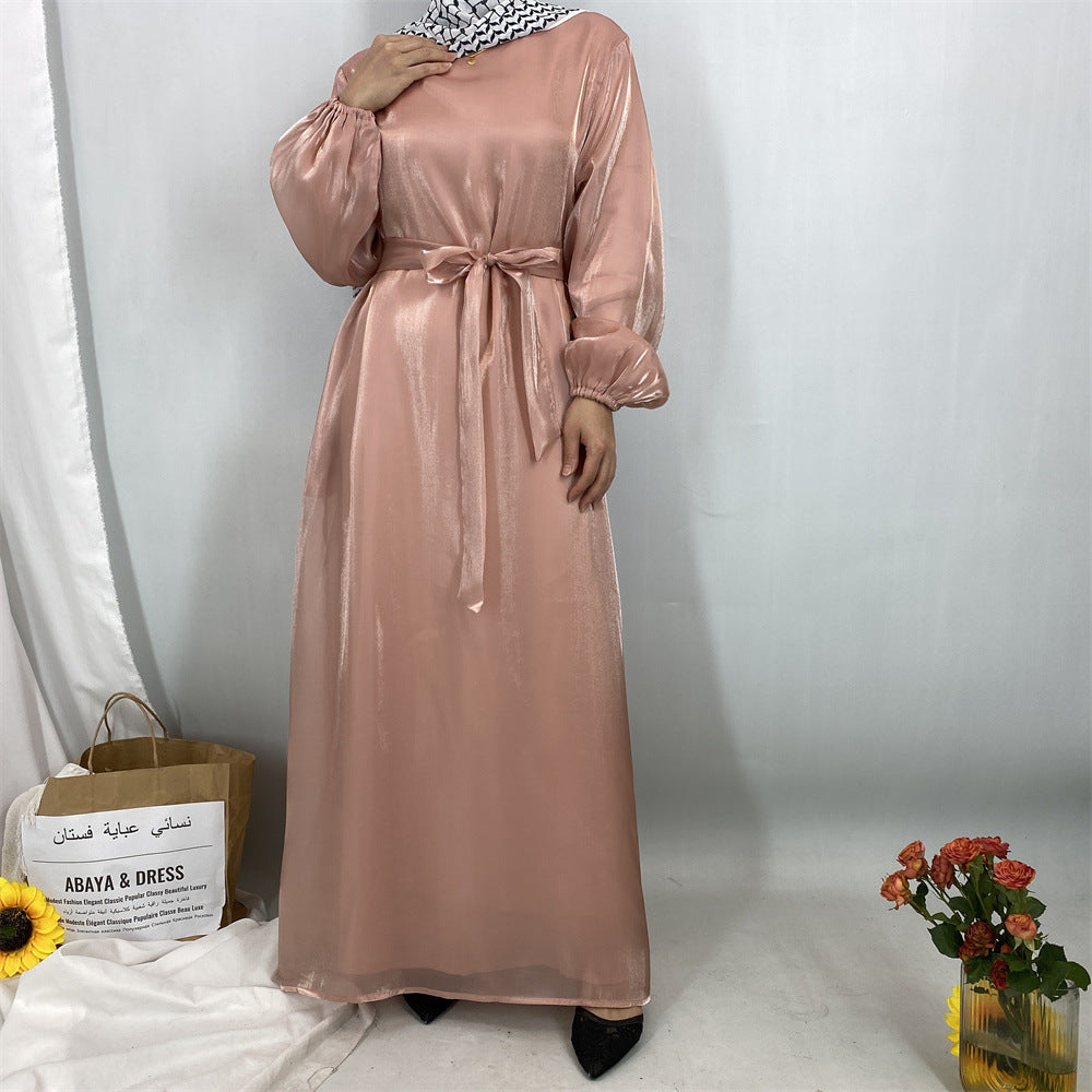 6855#  Flowy Lightweight Shiny Satin Muslim Loose Open Abaya Robe for Women