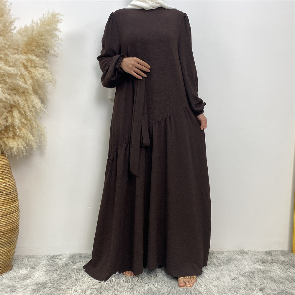 6738# New abaya crew neck wrinkle crepe fabric muslim women maxi dresses