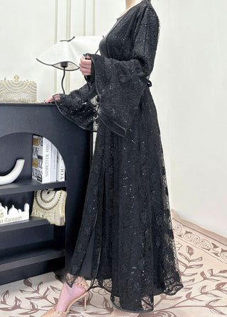 1031#2pcs Lace Abaya Women Muslim Dress Set  Islamic Clothing Kaftan