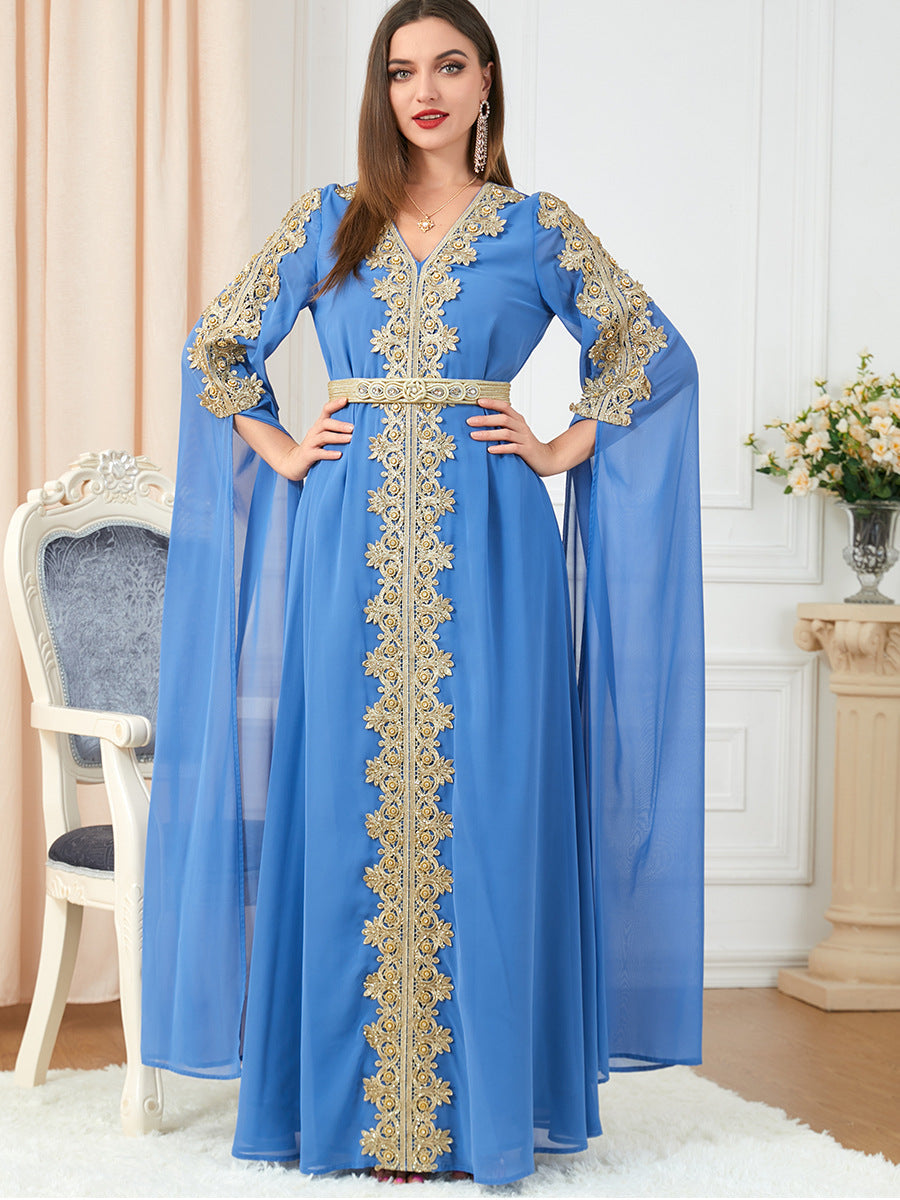 3229#Chiffon Dress Dubai Muslim Abaya Islamic Casual Long Sleeve Dress