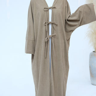 1927# Cutest Bow-Tie Front Open Corduroy Abaya Fall Winter Butterfly Cardigan Kimono Abaya