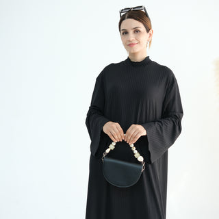 1905#High Neck Simple Daily Wear Plain Modest Abaya Women Muslim Dress Long Sleeve Slip Dress