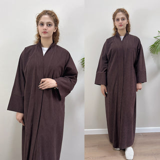 1918#Autumn Winter Cardigan Thick Dress Arab Dubai Modest Solid Color Corduroy Muslim Women Abaya