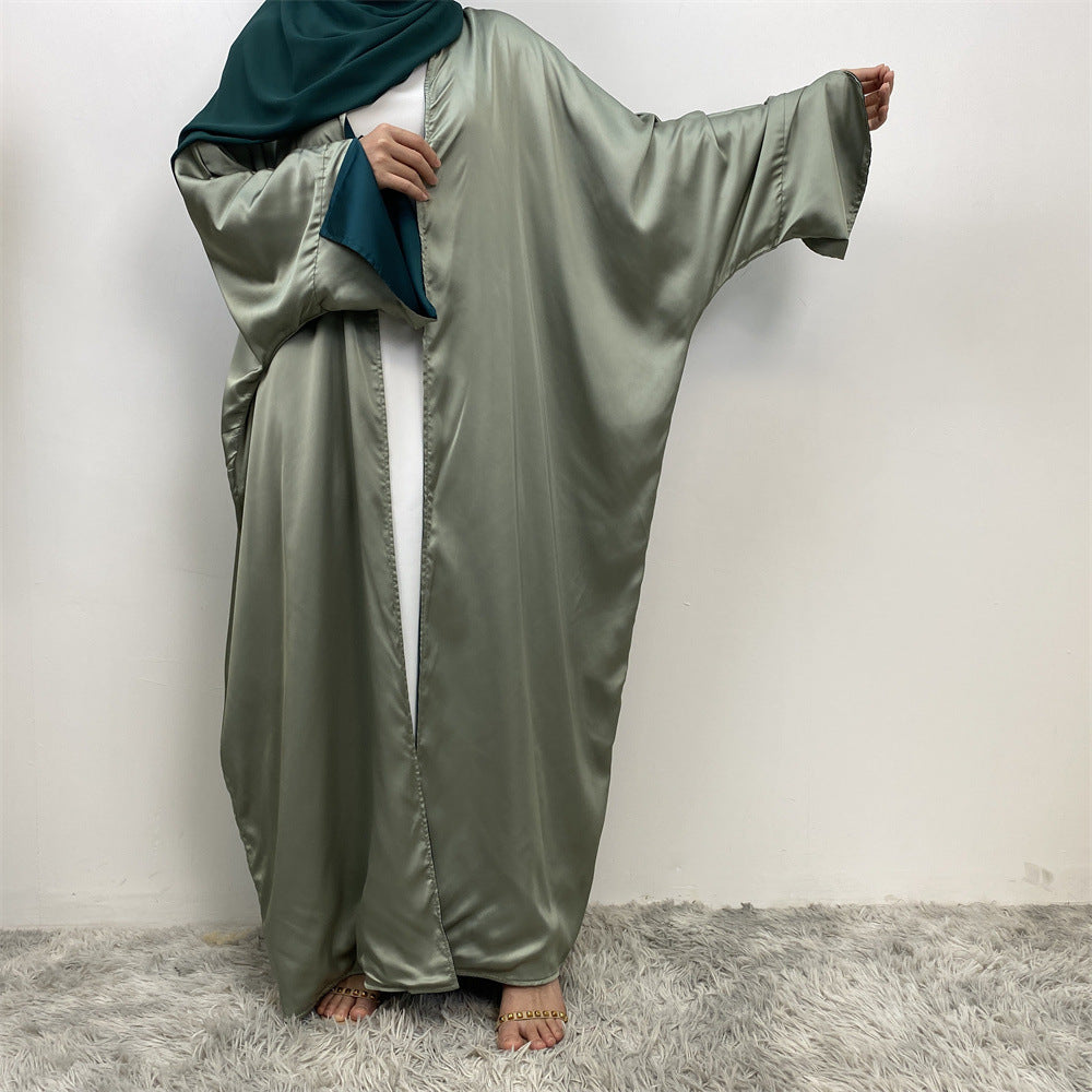 1428#ew Style Smooth Satin Material Particular Split Cuff Design Women Versatile Classy Open Abaya