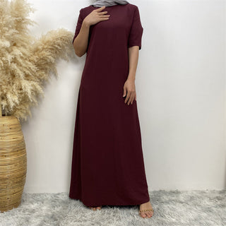 6722# New Crew Neck Wrinkle Crepe Half Sleeves ummer Women Abaya Dresses