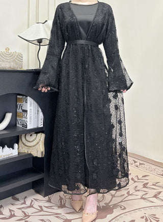 1031#2pcs Lace Abaya Women Muslim Dress Set  Islamic Clothing Kaftan