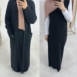 LR906+LR907#Sweater Modest Islamic Clothing Winter Women Muslim Dress and Cardigan  Kimono Abaya