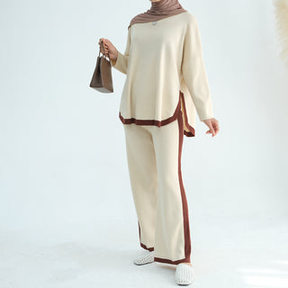 1868#Modest Top and Pants 2 Piece Set Muslim Fashion Sweater Islamic Clothing Women Winter Abaya