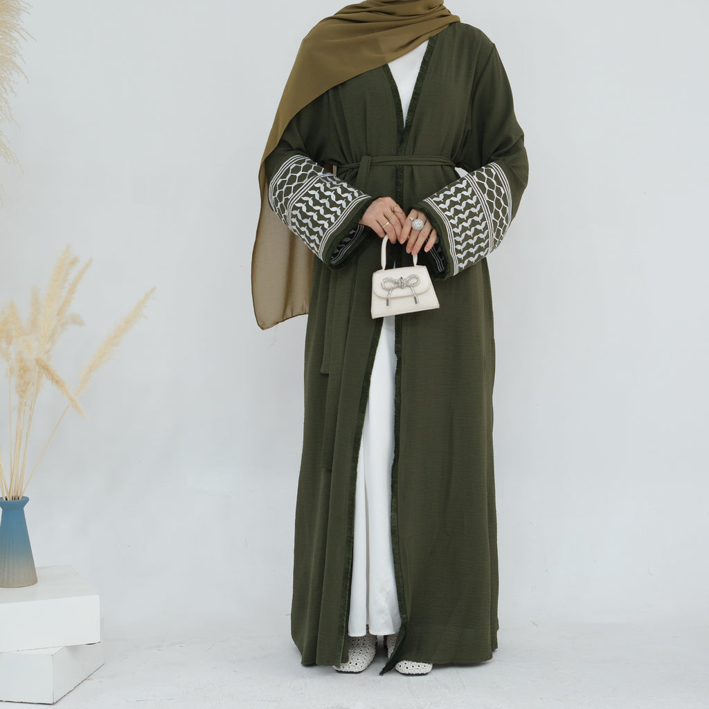 1763# New Soft Crepe Embroidery Kefiyyeh Ramadan Tassel Dubai Abaya Women Modest Islamic Clothing