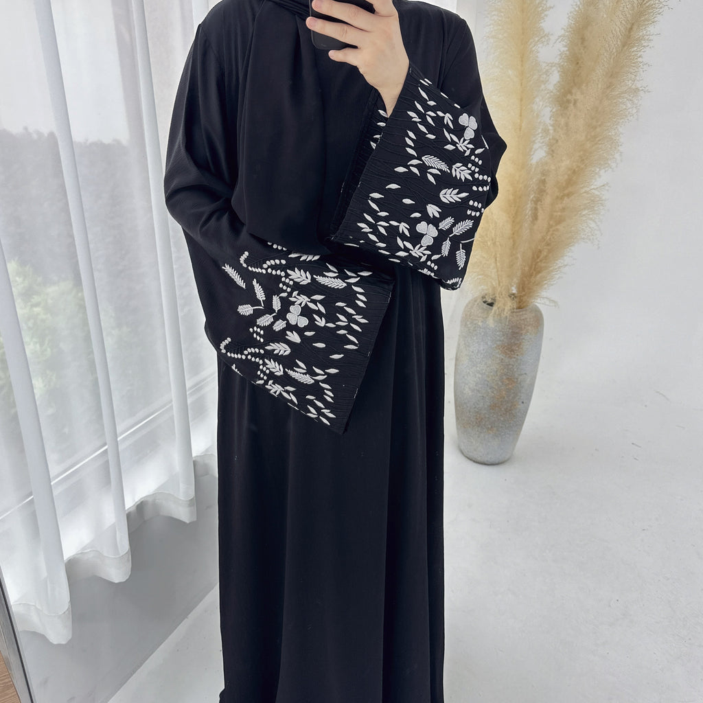 1769# Satin Embroidery Luxury Muslim Women Abaya Dress Islamic Clothing Women
