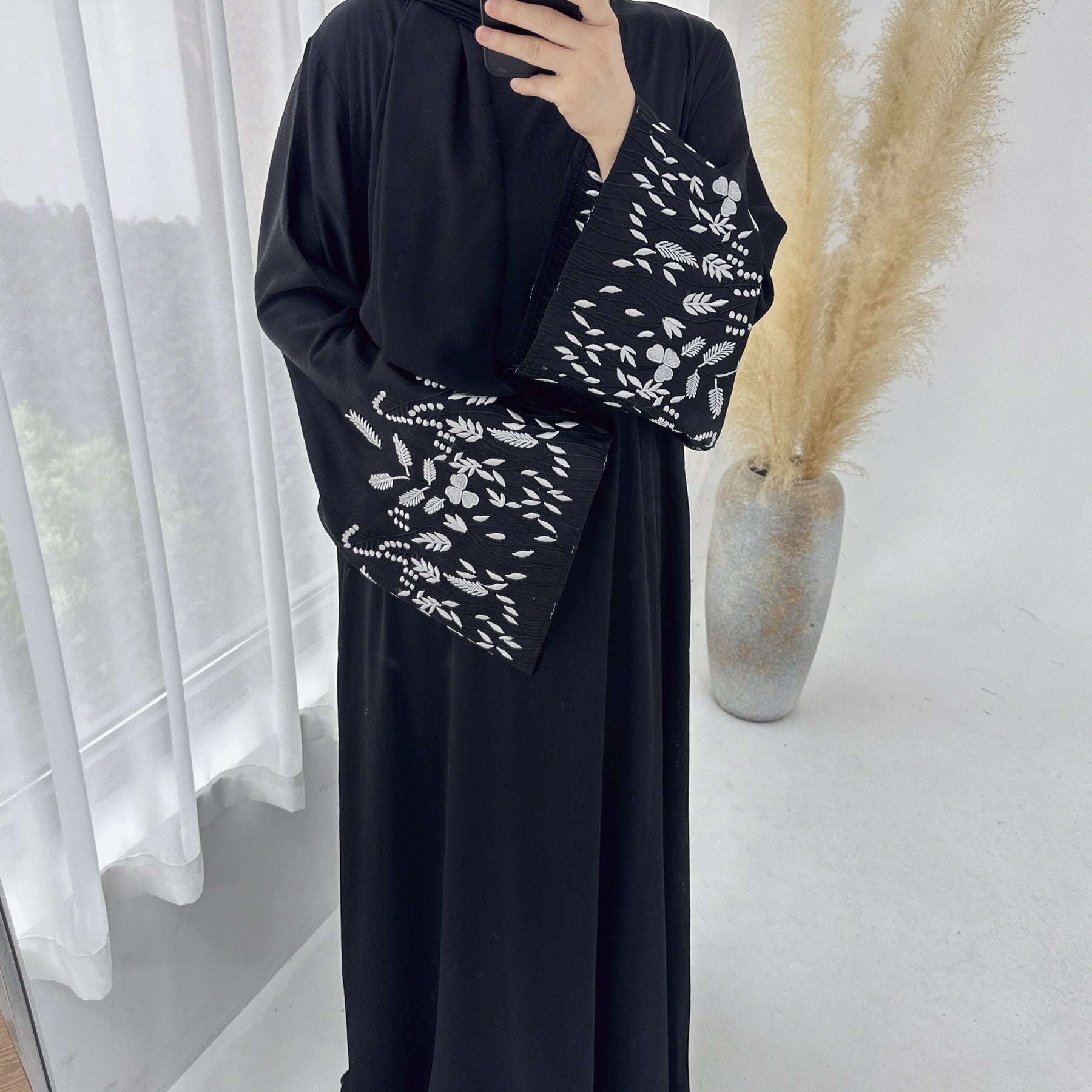 1769# Satin Embroidery Luxury Muslim Women Abaya Dress Islamic Clothing Women
