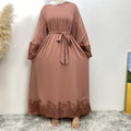 6708#New Nida Flower Applique With Mesh With Side Pockets Classy Women Dress Close Abaya