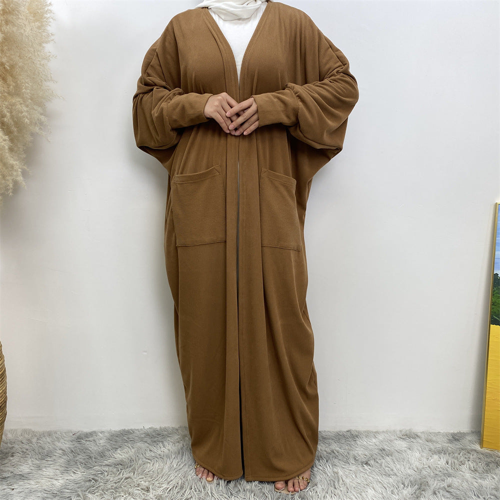 1997#New Fashion Cotton Autumn Winter Coat Cotton Side Pockets Open Abaya