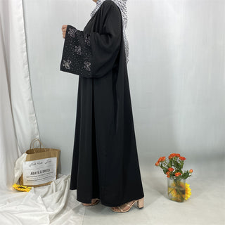 1416#2025 New Arrival Bow Abaya Robe Made in Solid Color Nida Material with Silver Diamond