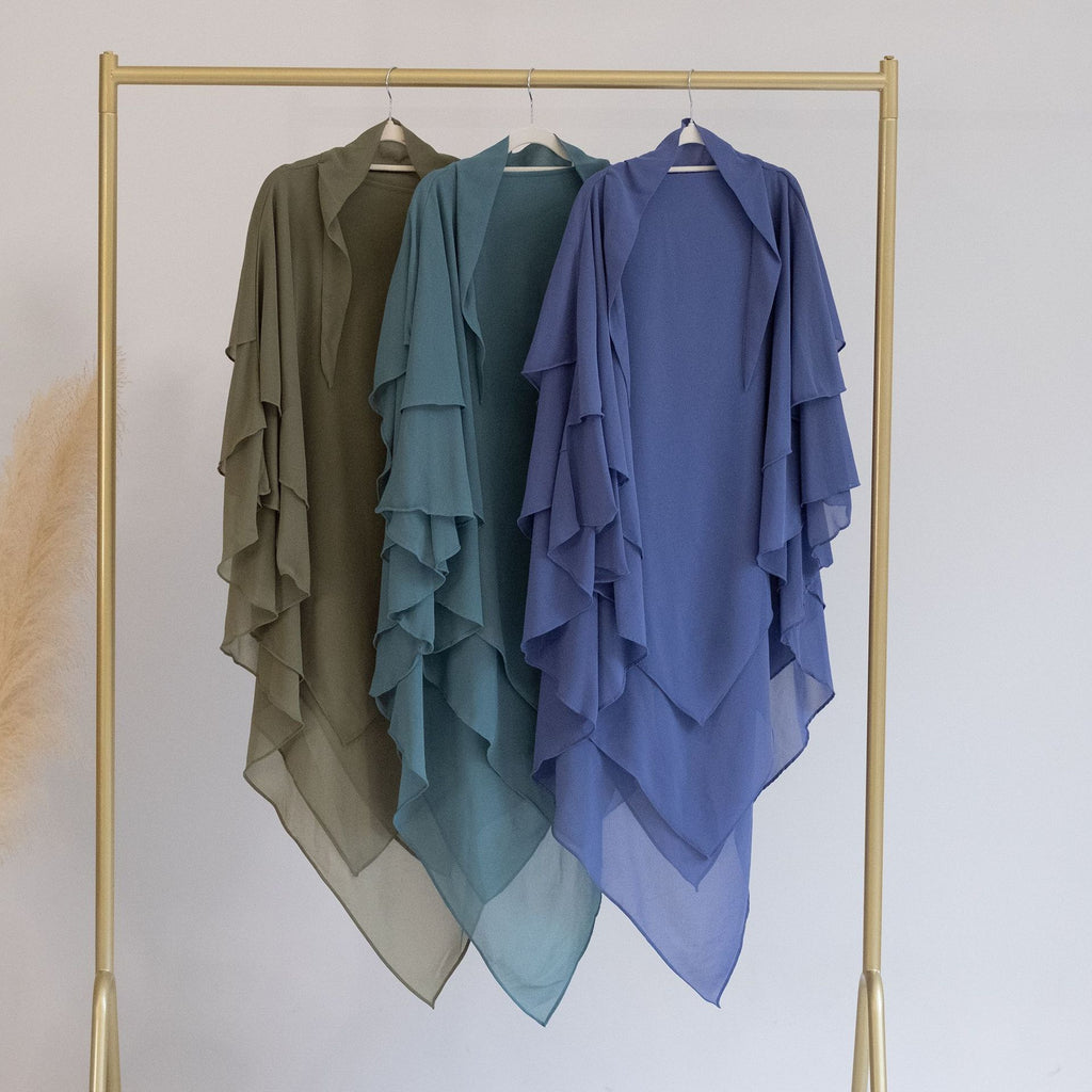1909#Three Layered Flowy Women Muslim Long Hijab Top Jilbab_ Chiffon Khimar