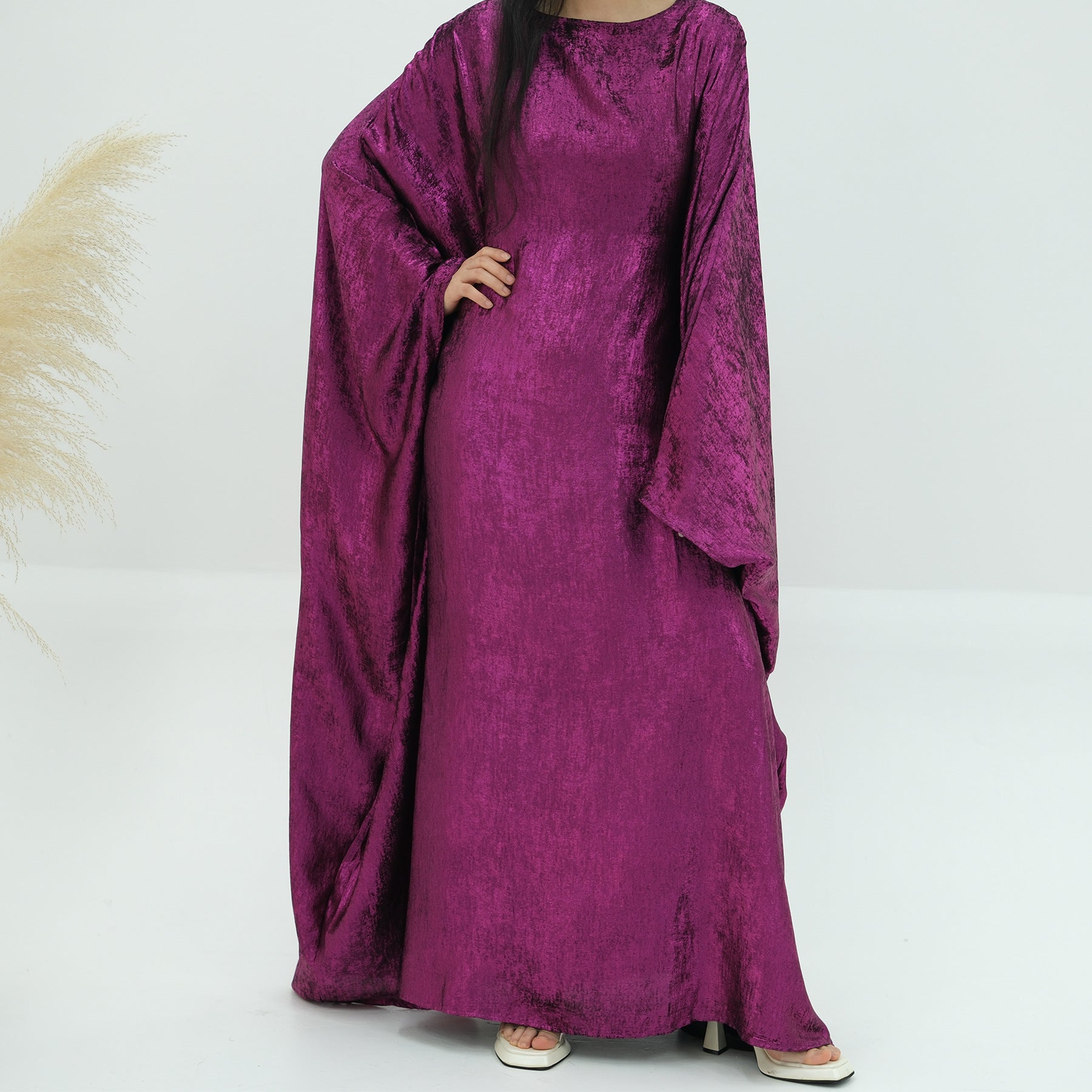 1778#2024 Women's Dresses Elegant Shiny Polyester Kaftan Abaya Batwing Muslim Dress