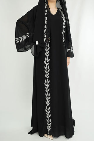 1007#2024 New Fashion Embrodery Chiffon Long Maxi Dress Abaya with Scarf