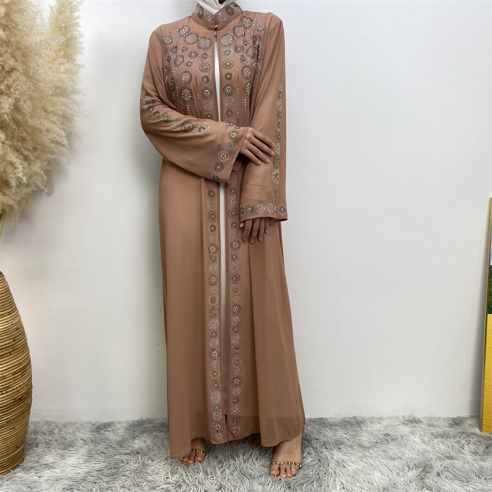 6740# Luxury chiffon africa diamond abaya long robe kaftan muslim women rhinestone open abaya