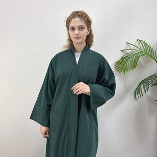 1918#Autumn Winter Cardigan Thick Dress Arab Dubai Modest Solid Color Corduroy Muslim Women Abaya