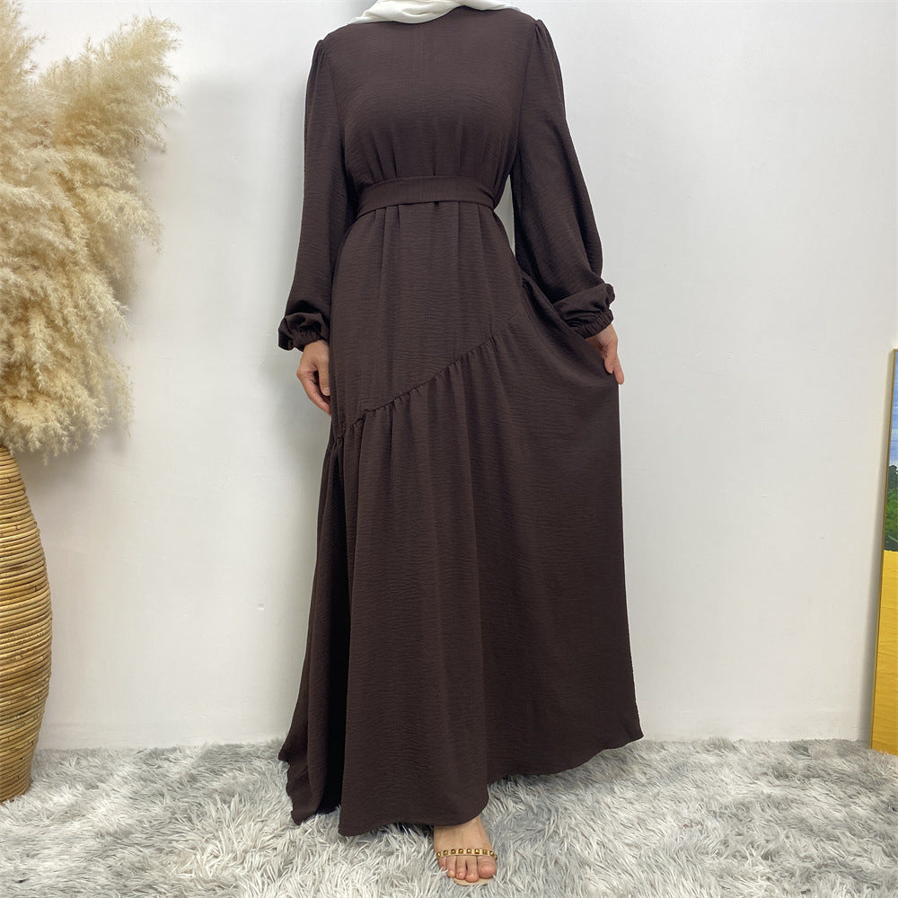6738# New abaya crew neck wrinkle crepe fabric muslim women maxi dresses