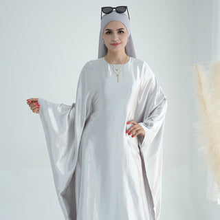 1774#Hot Selling Fashion Elegant Satin Dubai Kaftan Dresses with Tie Belt Butterfly Abaya