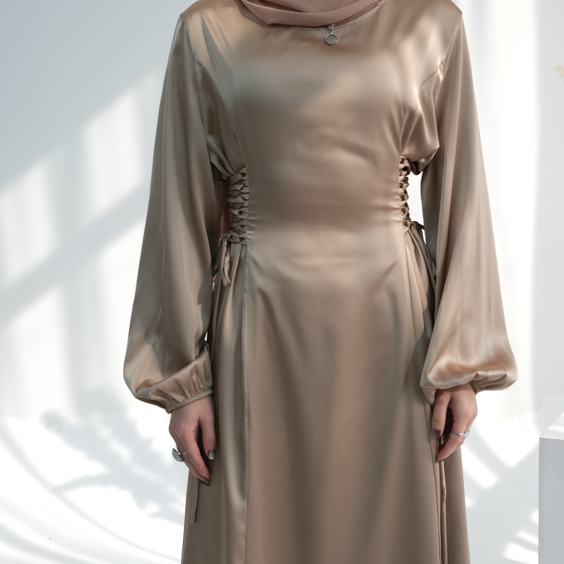 1702#2024 New Modest Dresses Satin Casual Dresses Abaya Women Muslim Dress Ramadan 的副本