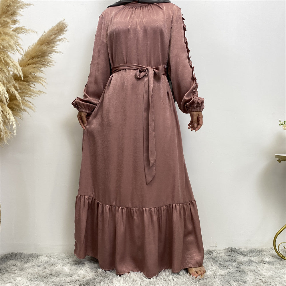 6582# Elegant satin dress long sleeve elasticated summer women dresses 9 colors