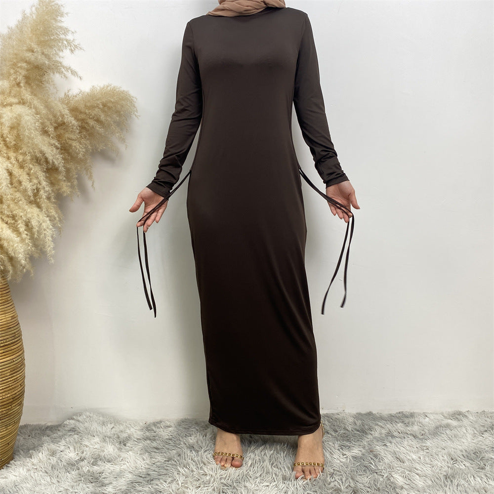 8521#Latest Dress Solid Color Little Bouncy Jersey Women Long Slim Sleeves Dress