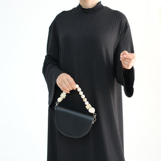 1905#High Neck Simple Daily Wear Plain Modest Abaya Women Muslim Dress Long Sleeve Slip Dress