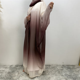 67501#2024 Kimono Abaya Dubai Gradient Color Islamic Clothing Women Muslim Dress with Hijab