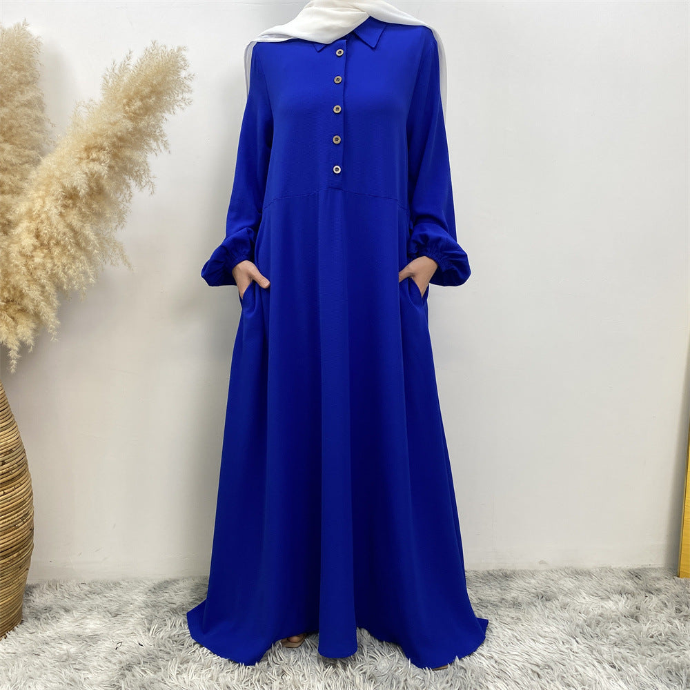 6771# Newest chiffon maxi dress muslim women abaya dresses with pockets 5 colors