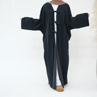 1927# Cutest Bow-Tie Front Open Corduroy Abaya Fall Winter Butterfly Cardigan Kimono Abaya