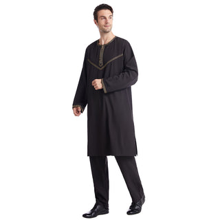 TH821#2 pcs Arab Muslim Wear calf Length Muslim Clothes Jubba Men's Thobe